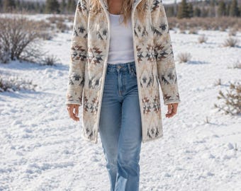 Wool Blend Cardigan Coat With Deep Hood  - Sand - Long Jacket | Fall Layer | Beach Cover Up