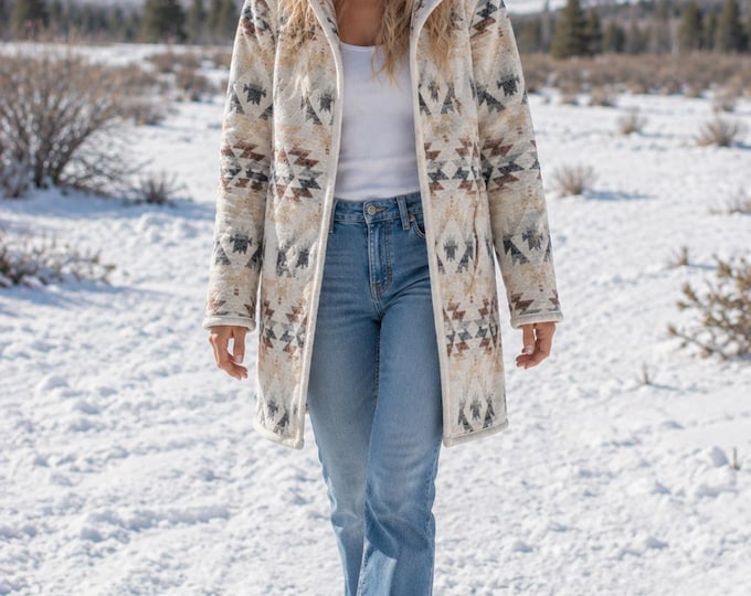 Wool Blend Cardigan Coat With Deep Hood  - Sand - Long Jacket | Fall Layer | Beach Cover Up