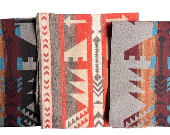 3 Wool Blend Panels – Orange & Gray Arrow – 59×14, 59×12.5, 59×12.5 – Coat Studio Remnants – Free Shipping USA - #1