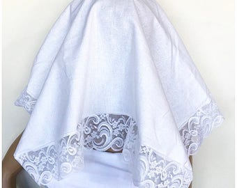 Linen And Cotton Blend Lace Face Veil Cover In White Badeken