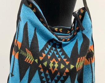 Wool Blend Slouch Tote Bag In Blue Black Orange And Yellow