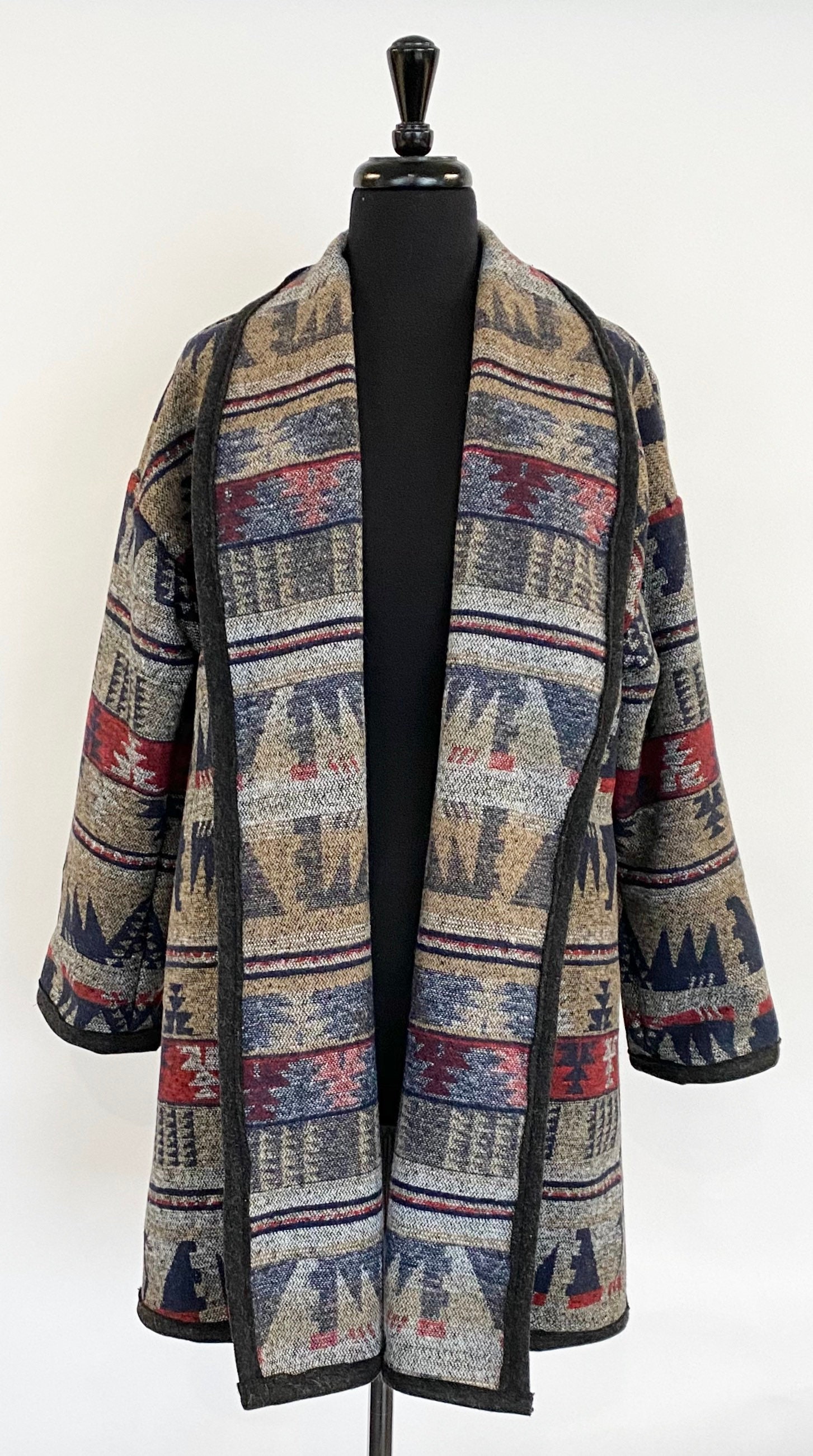 Gorgeous Cardigan Coat In Southwest Print Earthy Tones Merlot Navy ...