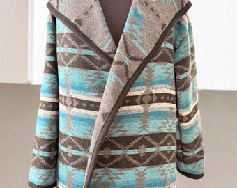 Wool Blend Cardigan Coat With Deep Hood - Aqua Blue - Long Jacket | Lightweight | Beach Cover Up | Various Sizes