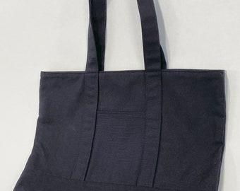 Black Medium Weight Cotton Canvas Tote Bag With 2 Outside Pockets