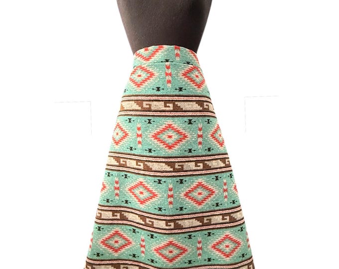 Sample Sale - Wool Blend Skirt In Barely Teal Diamond Print
