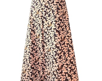 100% Cotton Skirt With Pink Blossoms In Dark Navy