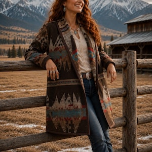 Wool Blend Cardigan Coat In Brown Tones - Breckendale - Long Jacket | Soft Breathable | Various Sizes