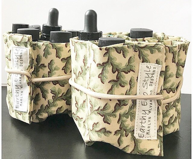 2 Essential Oil Holders And Zipper Pouch In Earthy Green Print Ready