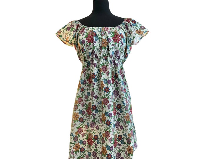 EES Country Dress In Cotton With Elastic Neckline And Short Flared Sleeves