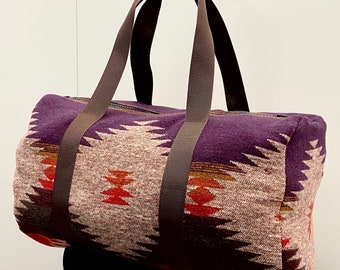 Travel Weekender Bag In Purple Red Gold And Grey - Valley