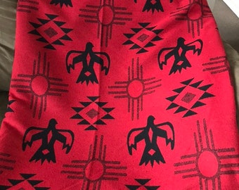 Wool Blend Blanket Throw In Red And Black Thunderbird Sun Southwestern Print