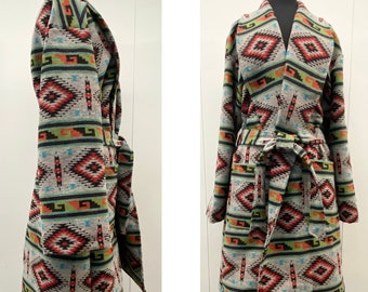 Wool Blend Robe Coat With Shawl Collar In Colors Grey Green Blue Orange And Red