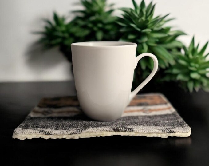 Cozy Wool Blend & Sherpa Mug Rug Set – Eco-Friendly Upcycled Handmade Gift (Set of 4) - Grange