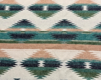 Wool Blend Blanket Throw In Green Tones