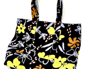 100% Cotton Tote Bag In Spring Floral Print With Dark Brown