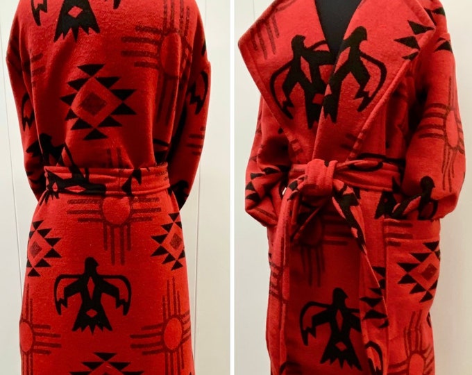 Gorgeous Red Trench With Black Thunderbird Sun Print