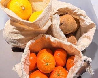 Organic Cotton Muslin Produce Bags – Handmade by Marsie | Reusable Grocery Set | Zero Waste Kitchen | Plastic Free Fruit & Veg Bags