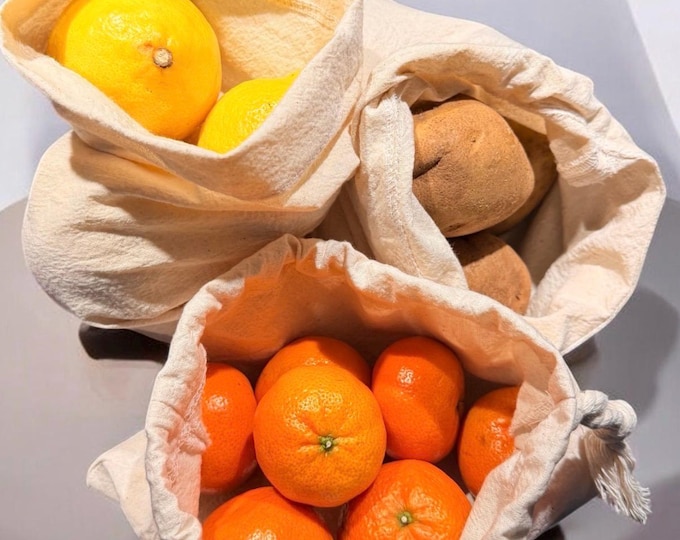 Organic Cotton Muslin Produce Bags – Handmade by Marsie | Reusable Grocery Set | Zero Waste Kitchen | Plastic Free Fruit & Veg Bags