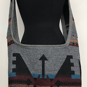 Wool Blend Southwest Print Sling Bag In Grey Tones - Southwestern Print