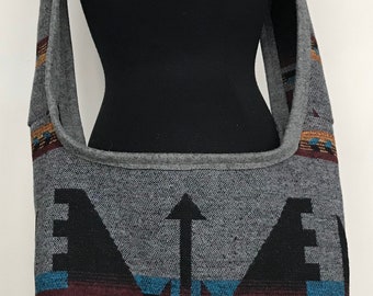 Wool Blend Southwest Print Sling Bag In Grey Tones - Southwestern Print