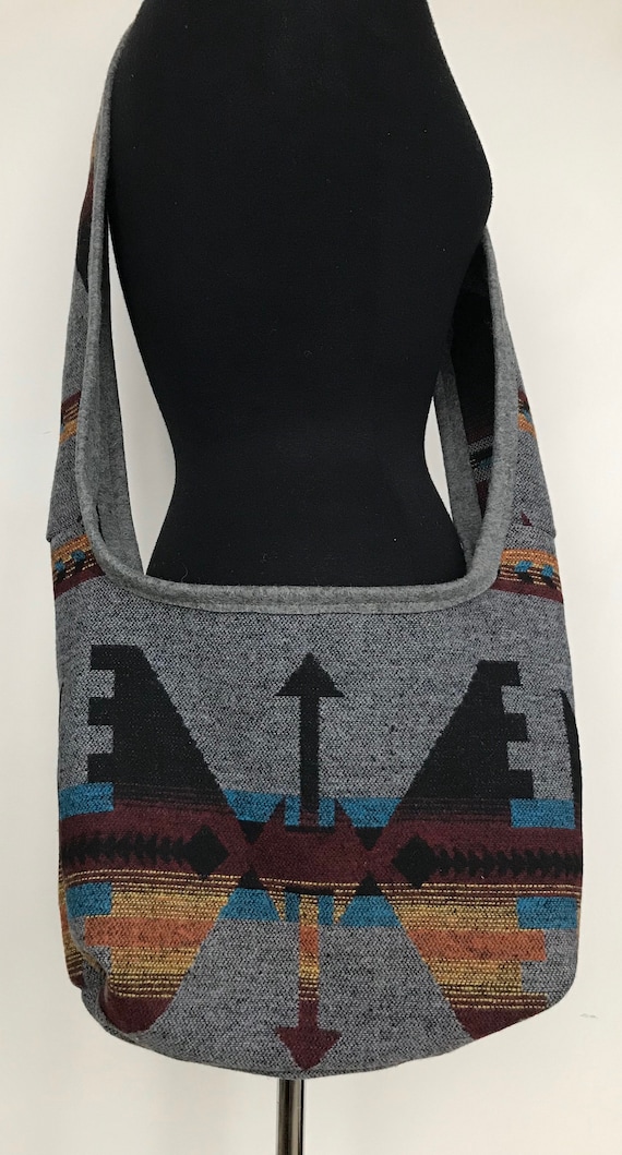 Wool Blend Southwest Print Sling Bag in Grey Tones  display picture 3