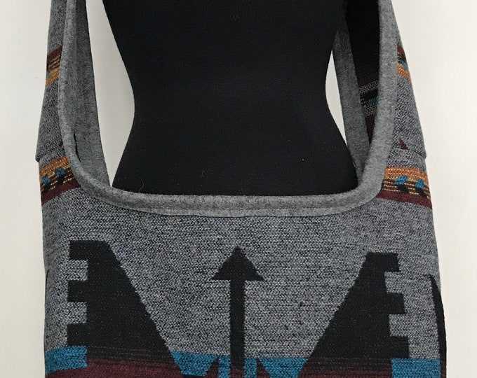 Wool Blend Southwest Print Sling Bag In Grey Tones - Southwestern Print