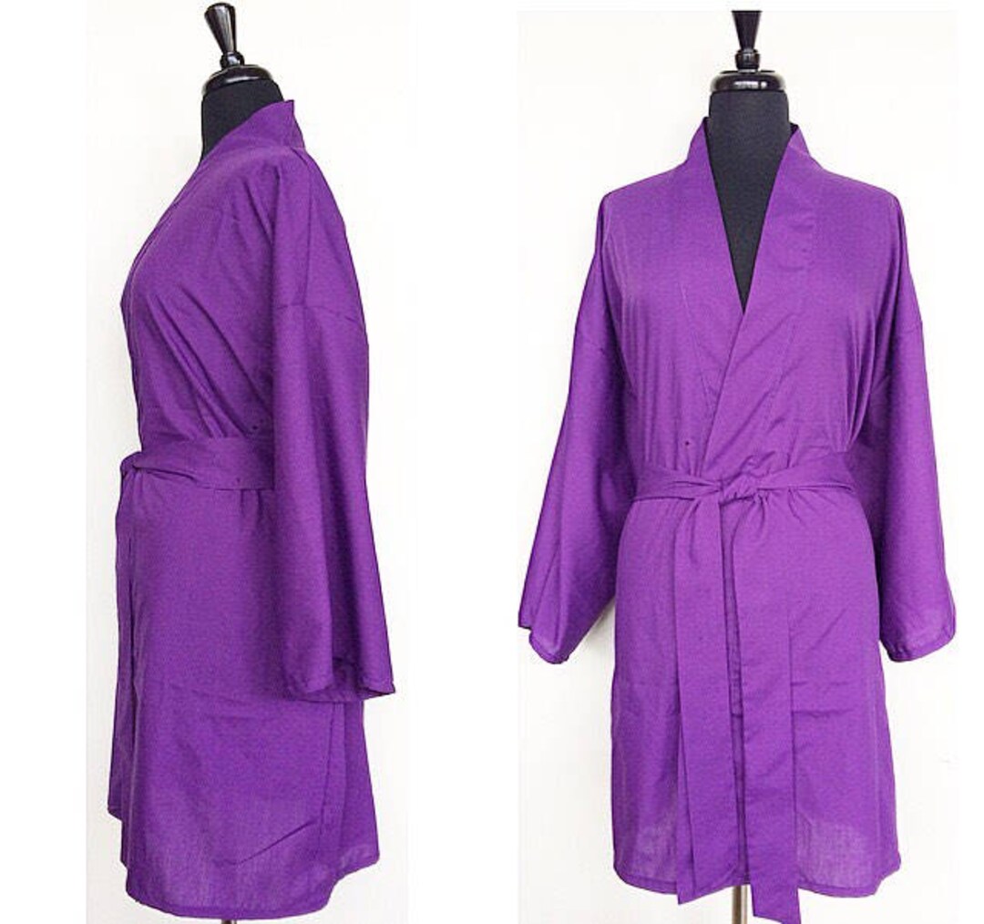 100 Cotton Kimono Robe in Purple Etsy
