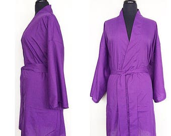 100% Cotton Kimono Robe In Purple