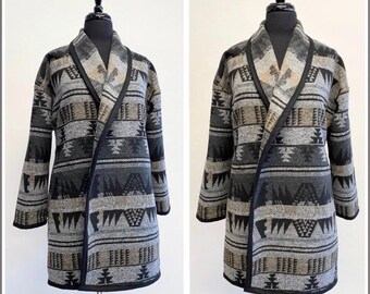 Southwest Wool Blend Cardigan Coat | Boho Duster Coat | Handmade Wrap Coat | Fall Winter Spring Layer | Beach Cover | XS–4XL