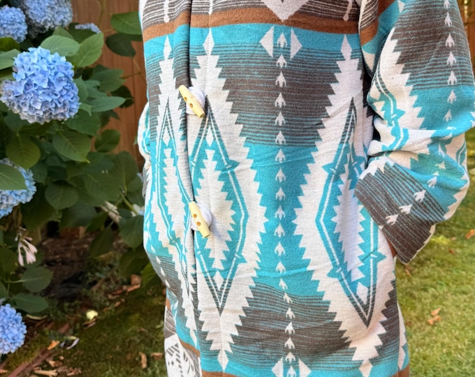 Wool Blend Diamond Print Maxi Coat – Earthy Eco Style | Sizes XS–5XL | Loose Fit | Crystal Blue & Neutral Tones