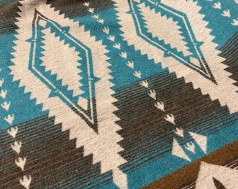 Beautiful Wool Blend Diamond Shape Print Blanket Throw In Natural Brown And Bright Aqua Blue Colors