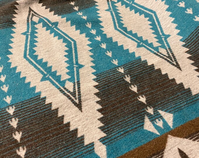 Beautiful Wool Blend Diamond Shape Print Blanket Throw In Natural Brown And Bright Aqua Blue Colors