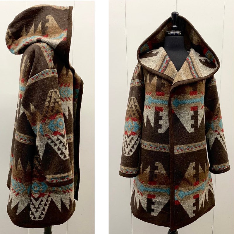 Hooded Wool Blend Wrap Coat