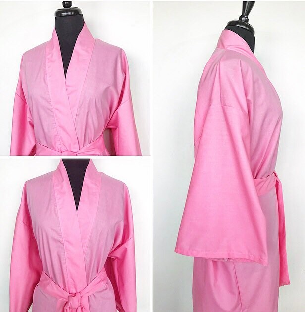 100 Cotton Kimono Robe In Pink