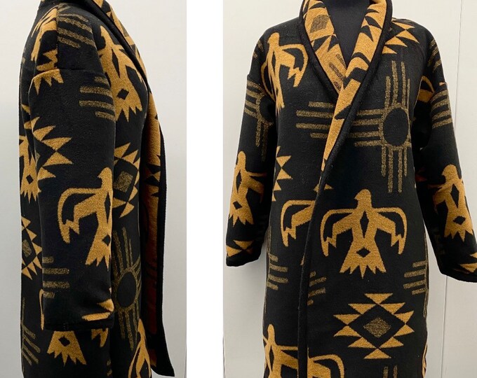 Gorgeous Cardigan Coat In Black And Yellow Thunderbird And Sun Print