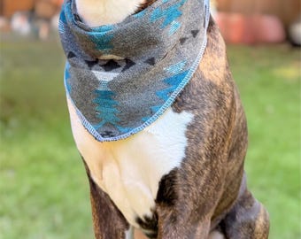 Dog Bandana Tie On | Wool Blend Dog Bandana | Remnant Fabric Pet Bandana | Minimalist Dog Accessory | Blues | Canada US Free Shipping