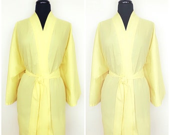 100% Cotton Kimono Robe In Yellow