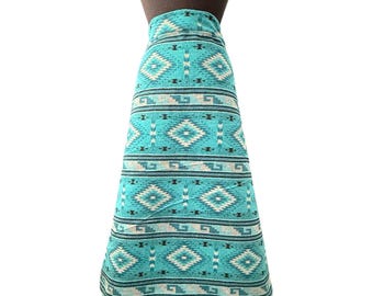Sample Sale - Wool Blend Skirt In Aqua Marine Blue Diamond Print
