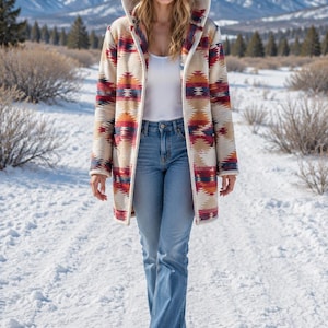 Wool Blend Cardigan Coat With Deep Hood - Desert Sunset - Long Jacket | Fall Layer | Beach Cover Up | Various Sizes