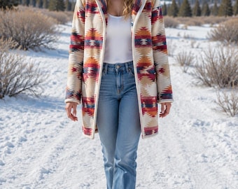 Wool Blend Cardigan Coat With Deep Hood - Desert Sunset - Long Jacket | Fall Layer | Beach Cover Up | Various Sizes