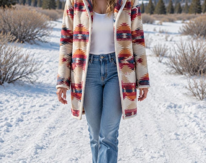 Wool Blend Cardigan Coat With Deep Hood - Desert Sunset - Long Jacket | Fall Layer | Beach Cover Up | Various Sizes