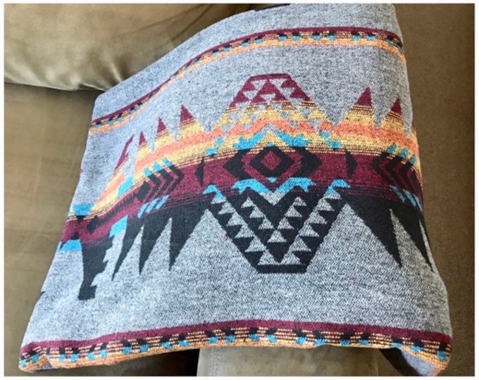 Wool Blend Blanket Throw in Yellow Orange Merlot Blue - North Shore