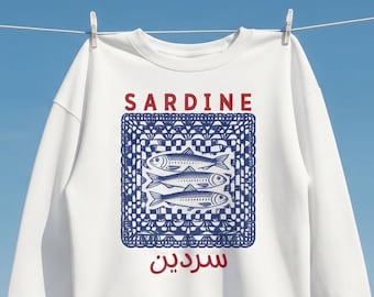 Sardine Fish Illustration Long Sleeve Tee | Nautical Arabic Script