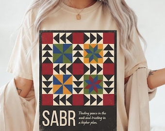 Sabr Islamic Wall Art PNG, Quilt-Inspired Typography, Inspirational Quote (Digital Download)