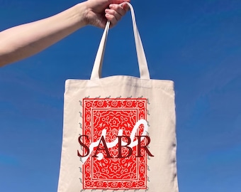 SABR Bandana Print Tote Bag | Red Paisley Pattern, All-Over Print