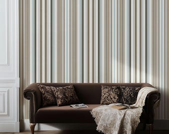 Modern Striped Wallpaper, Coastal Beige Blue Brown Texture