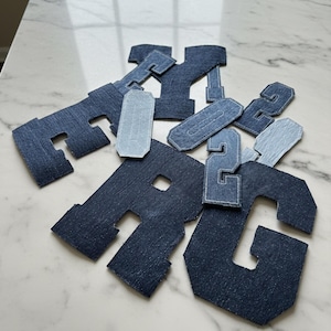 Iron On Letters, Denim Alphabet Embroidered Letter Patches, High School Varsity Letters Patch