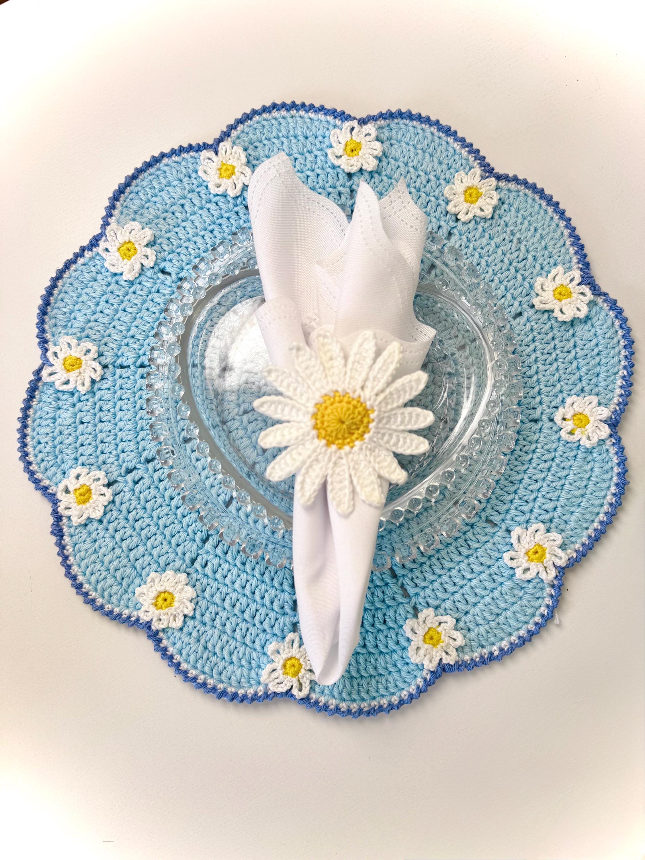 Crochet Placemat Pattern PDF, Daisy Applique Placemat, Round Table Mat ...