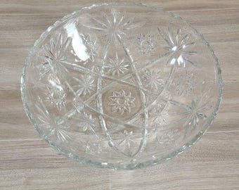 Vintage Anchor Hocking, EAPG Star of David, Large 11x4 Clear Glass Serving Bowl