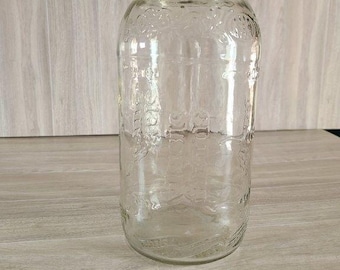 Tarro de cristal vintage Vlasic Farms de 237 ml con tapa, bote de cocina grande con relieve.